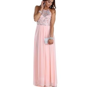 | NEW 💖 | • pink halter rhinestone prom dress •